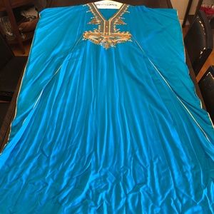 Cotton and Silk Plus Sized Blue Kaftan